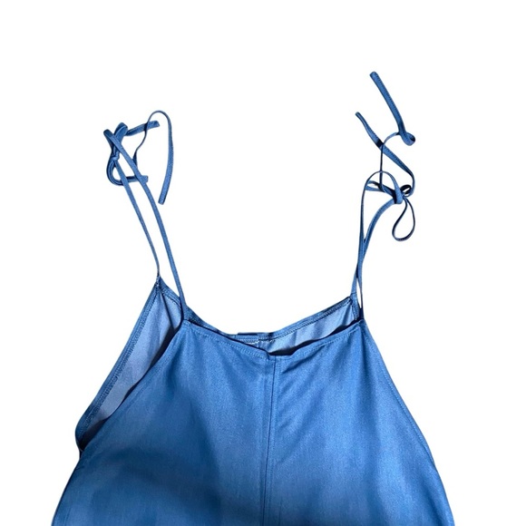 Cider Blue Chambray Jumpsuit M NWT Tie Straps Wide Leg Pockets Summer - Picture 6 of 10